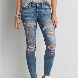 AEO DENIM X JEGGING ANKLE SUPER SLASH Size 2 LONG